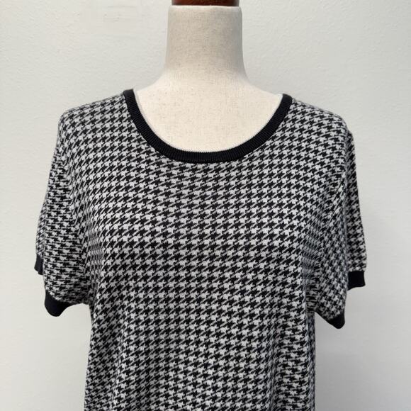 Lands End Houndstooth Sweater Womens Size L Black White Supima Cotton Knit - Picture 2 of 7